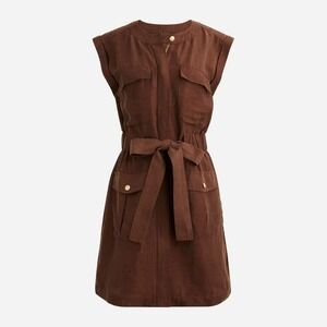 J.Crew Dress Plus 20 Brown Linen Cupro Tie Waist Mini Chelsea Pockets